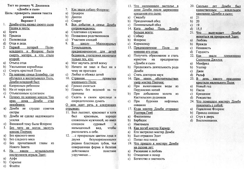 Тест по роману Ч.Диккинса "Домби и сын"